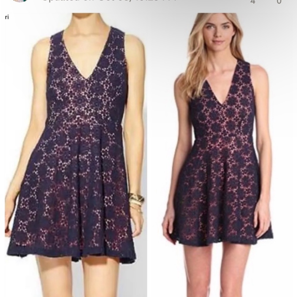 French Connection Pink Dress Blue Crotchet